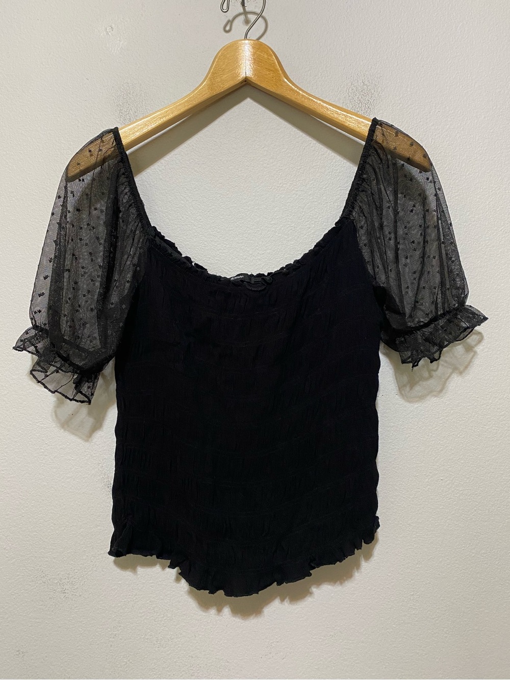 Ambiance Women's Large Black Shirred Mesh Sleeve Blouse Goth Punk Festival